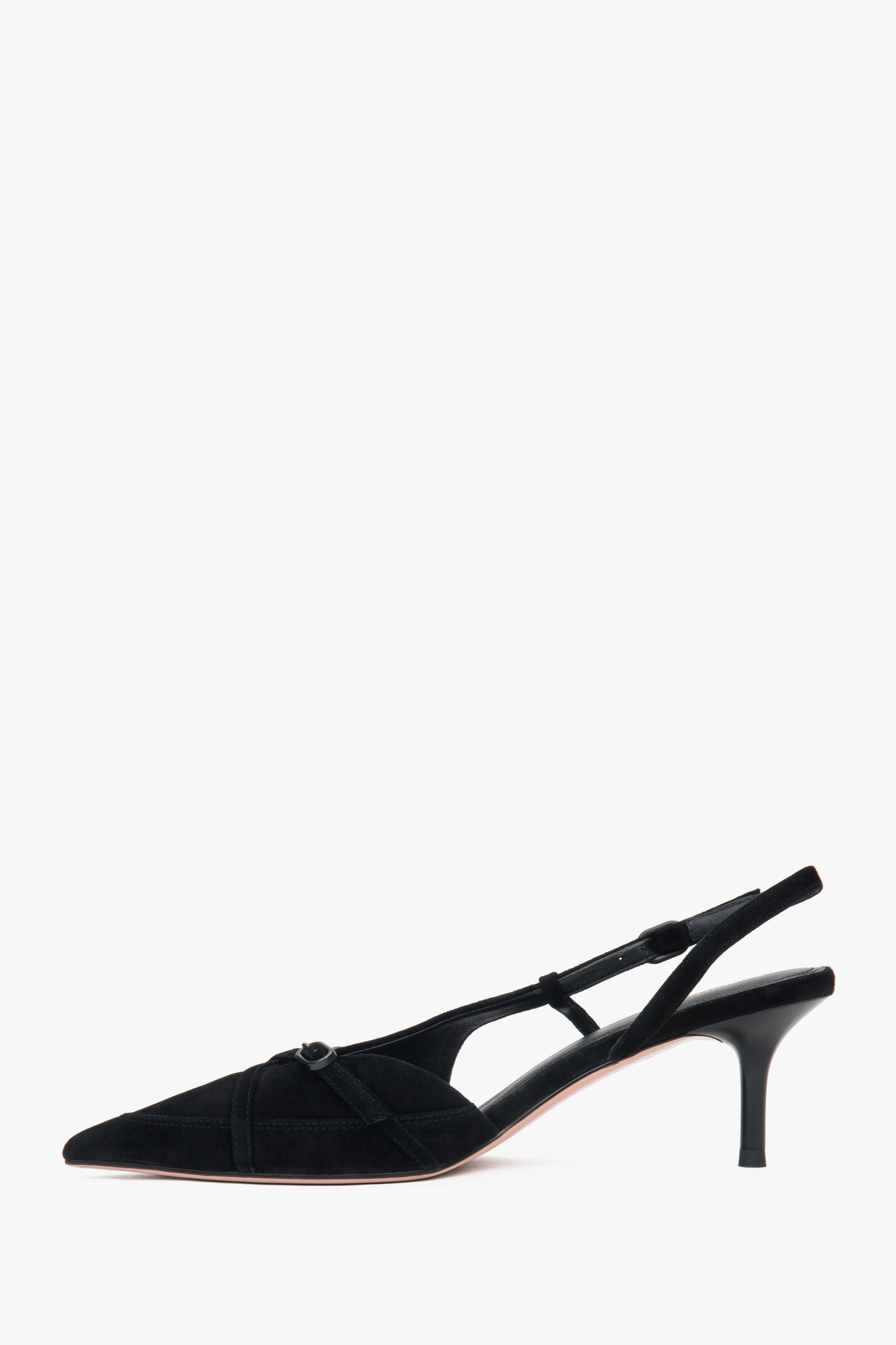 Estro Damen-Slingbacks aus schwarzem Velours mit niedrigem Absatz.
