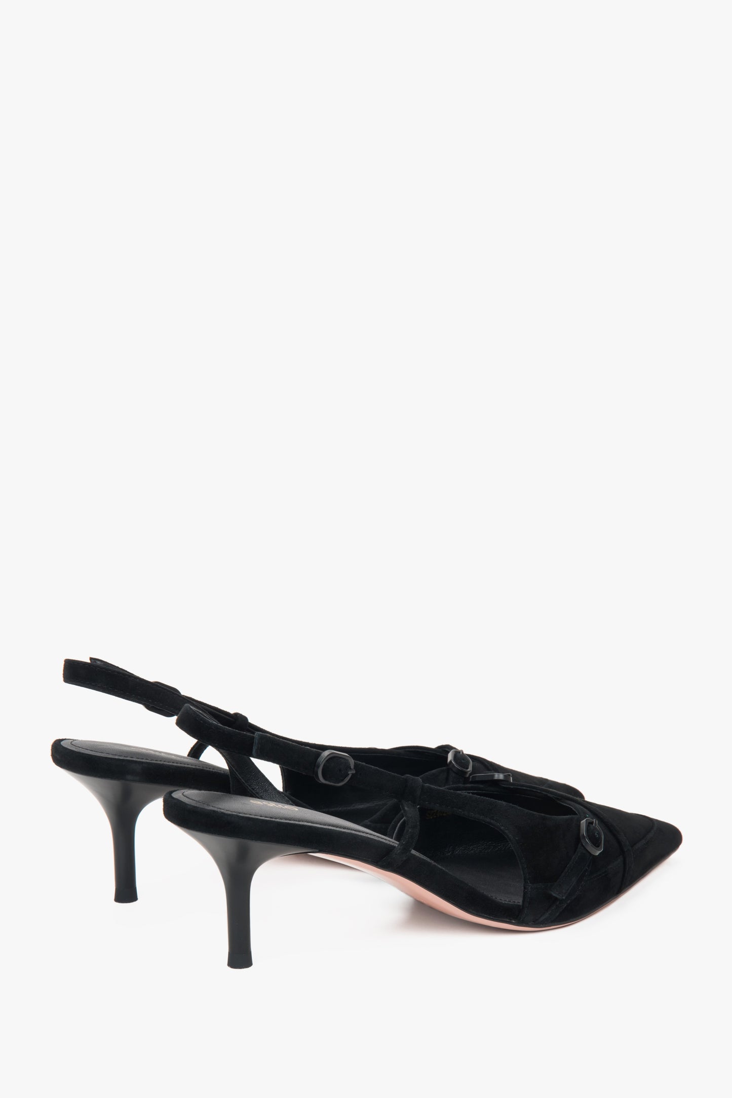 Elegante niedrig-absätzige Slingbacks in schwarzem Velours von Estro.