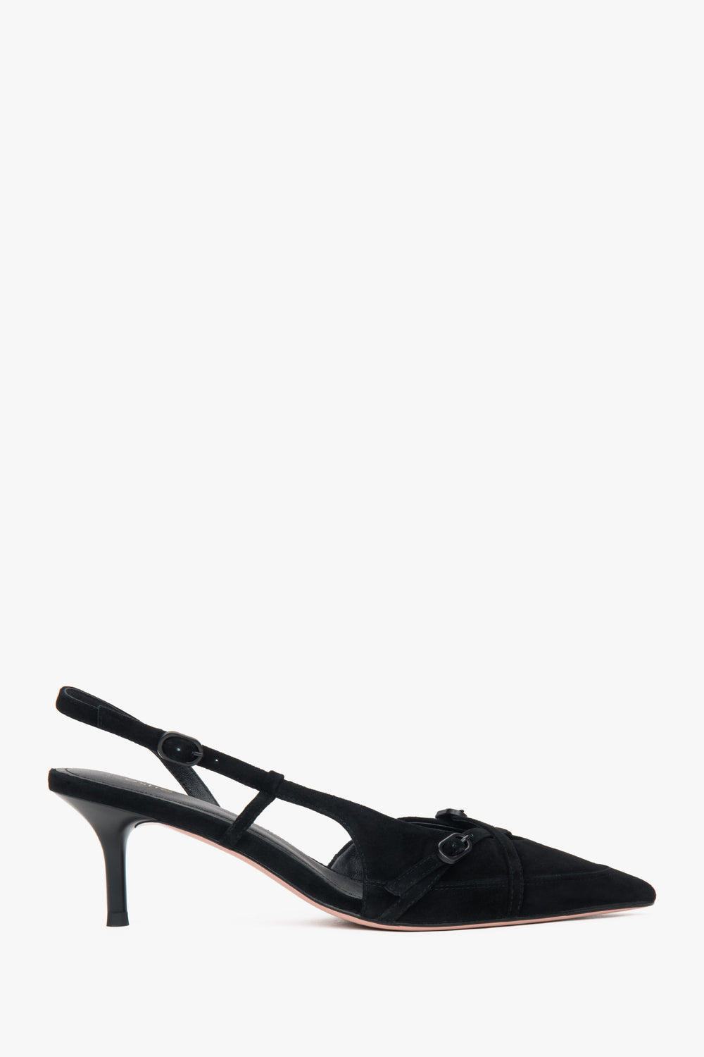Damen Slingpumps aus schwarzem Velours mit niedrigem Absatz Estro ER00117176.