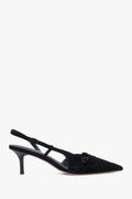 Damen Slingpumps aus schwarzem Velours mit niedrigem Absatz Estro ER00117176.