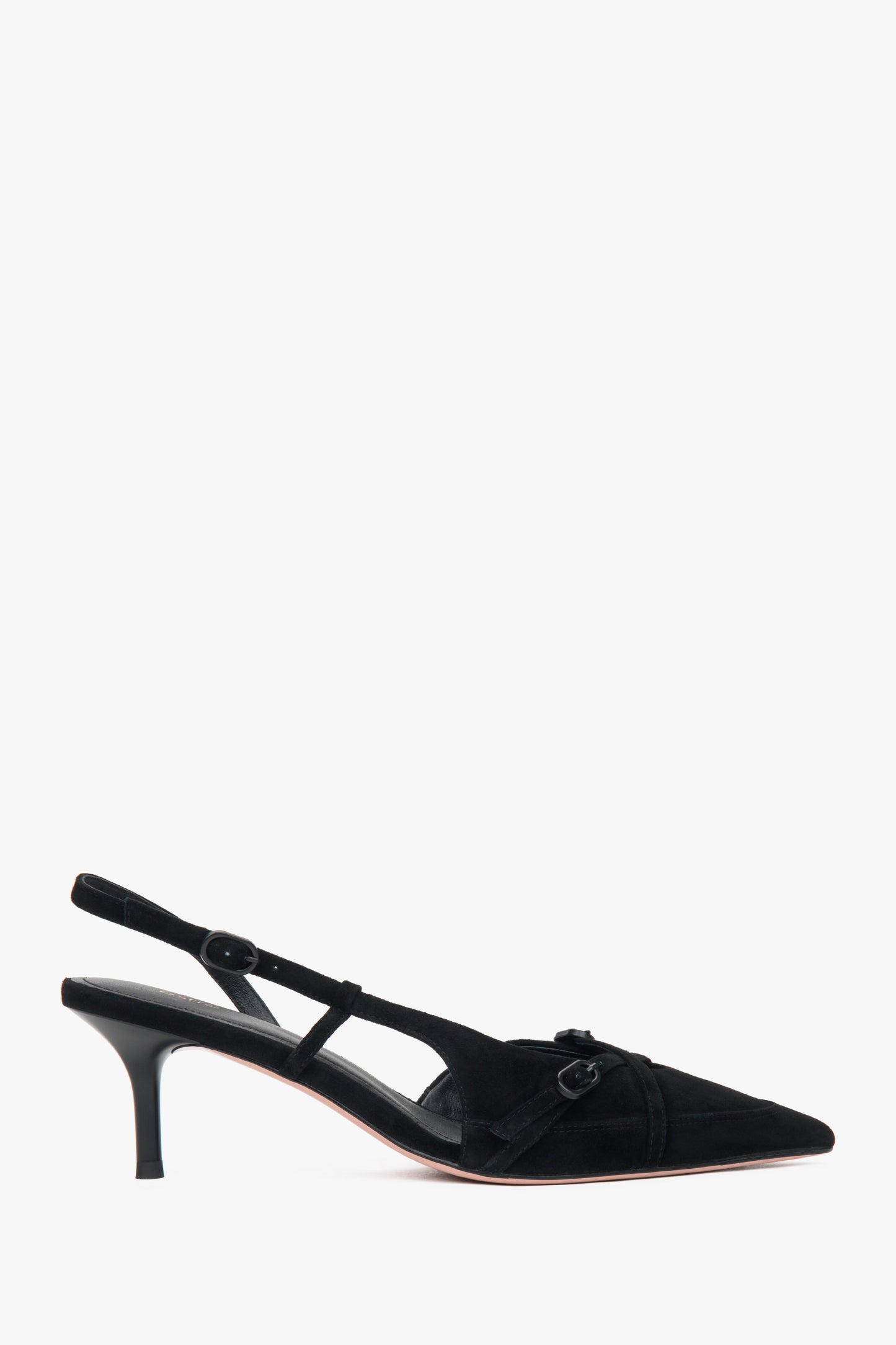 Damen Slingpumps aus schwarzem Velours mit niedrigem Absatz Estro ER00117176.