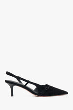 Damen Slingpumps aus schwarzem Velours mit niedrigem Absatz Estro ER00117176.