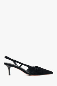 Damen Slingpumps aus schwarzem Velours mit niedrigem Absatz Estro ER00117176.