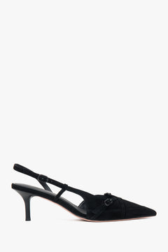 Damen Slingpumps aus schwarzem Velours mit niedrigem Absatz Estro ER00117176.
