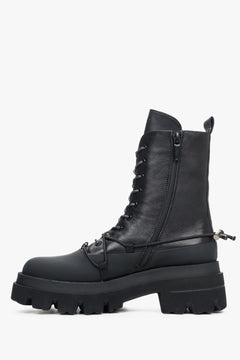 Damen-Workerboots in Schwarz aus echtem Leder – Schuhprofil.
