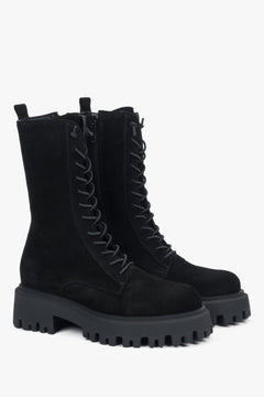 Schwarze hohe Damen-Boots aus exklusivem italienischem Premium-Velours.