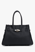 Direkte Frontalansicht der strukturierten schwarzen Damen Tote-Bag aus Premium-Echtleder