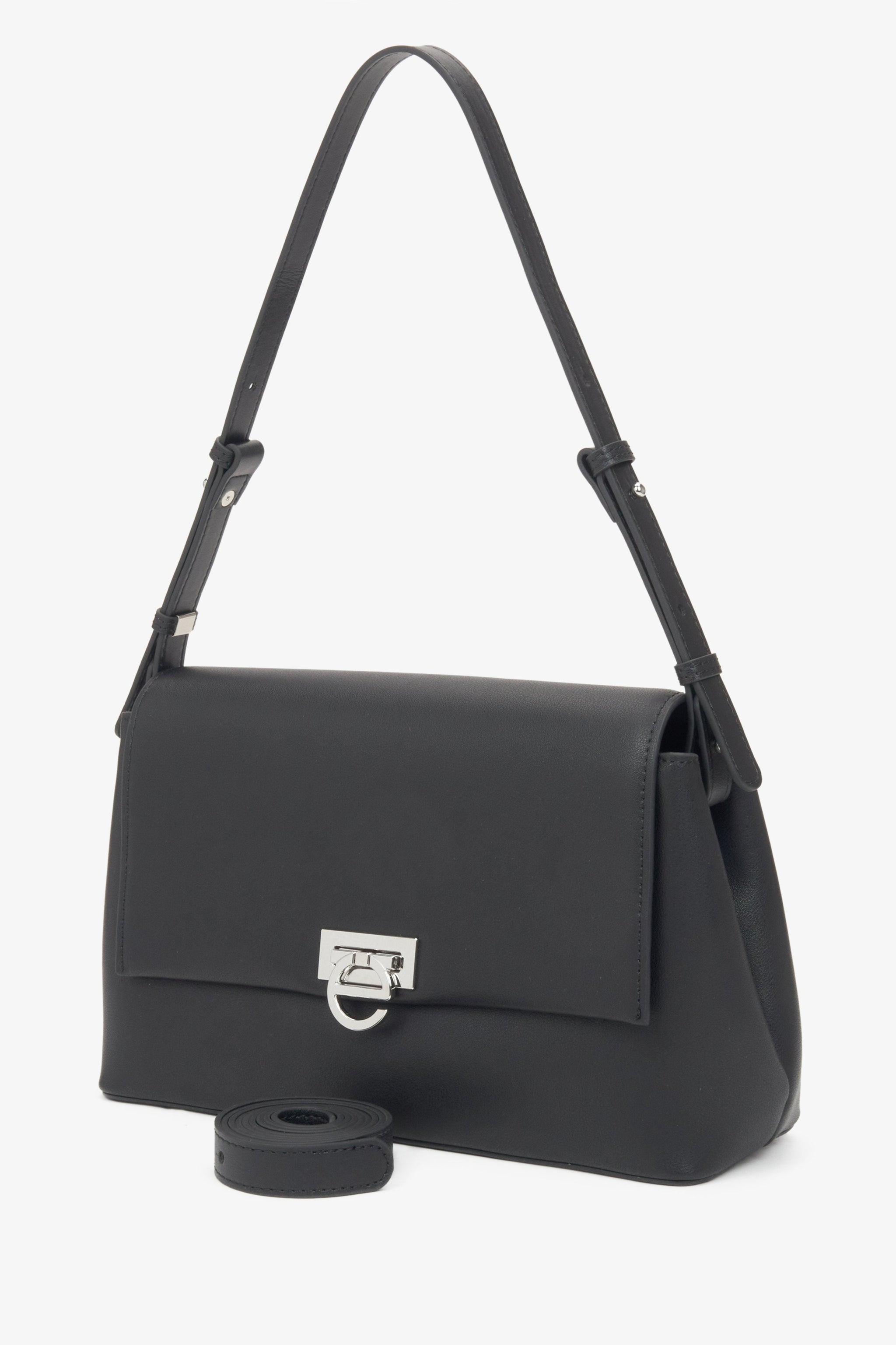 Schwarze Damen-Crossbody-Tasche aus echtem Leder, Modell Estro.