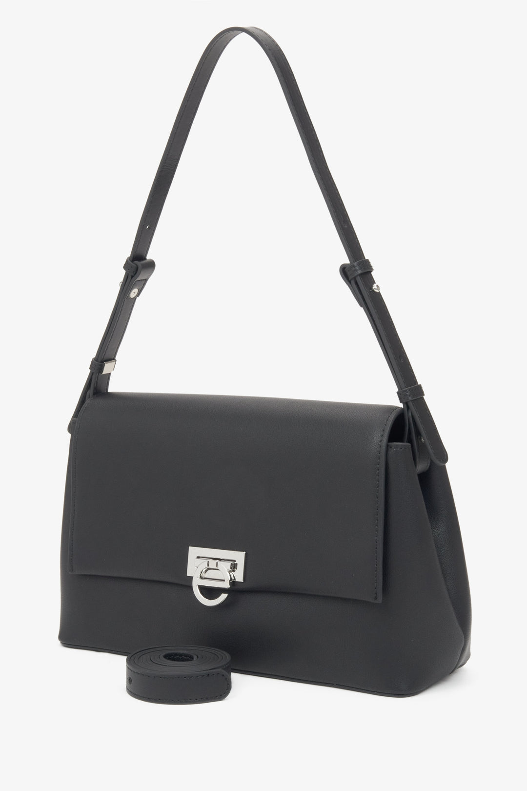 Schwarze Damen-Crossbody-Tasche aus echtem Leder, Modell Estro.