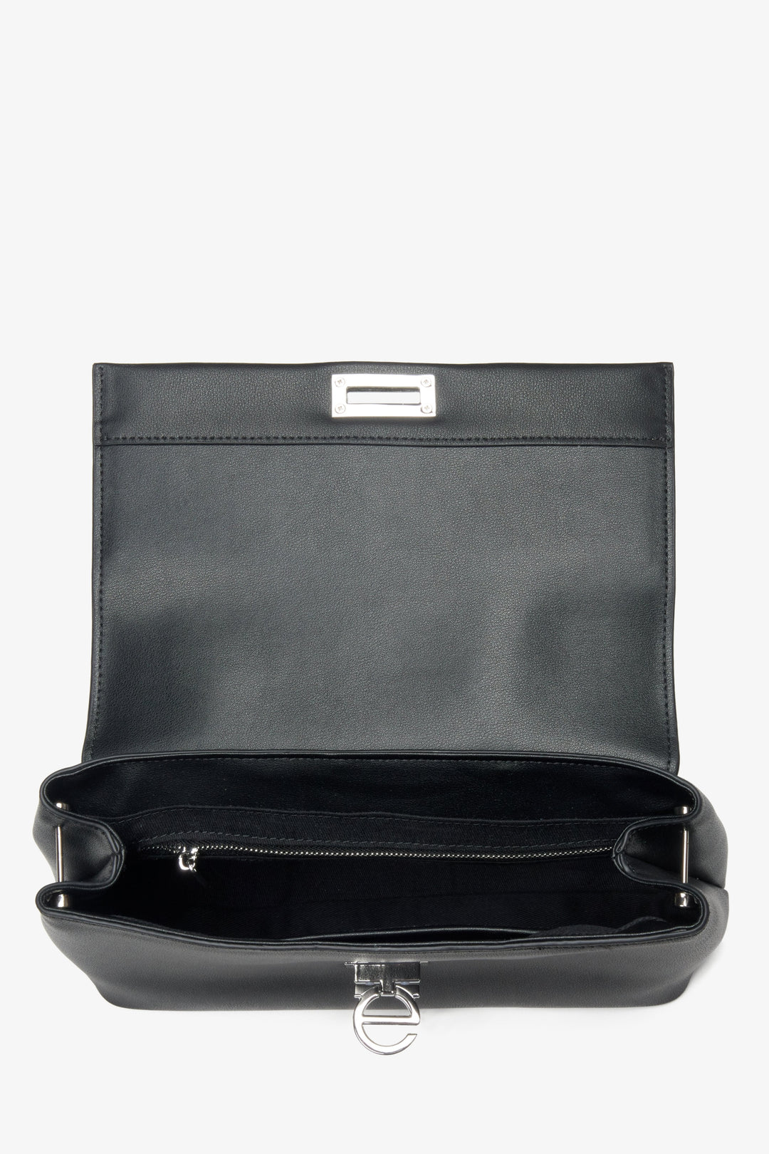 Schwarze Damen-Crossbody-Tasche aus Leder von Estro – Innenansicht.