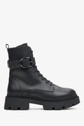Flaches Seitenprofil der schwarzen Damen-Winter-Stiefeletten aus Echtleder