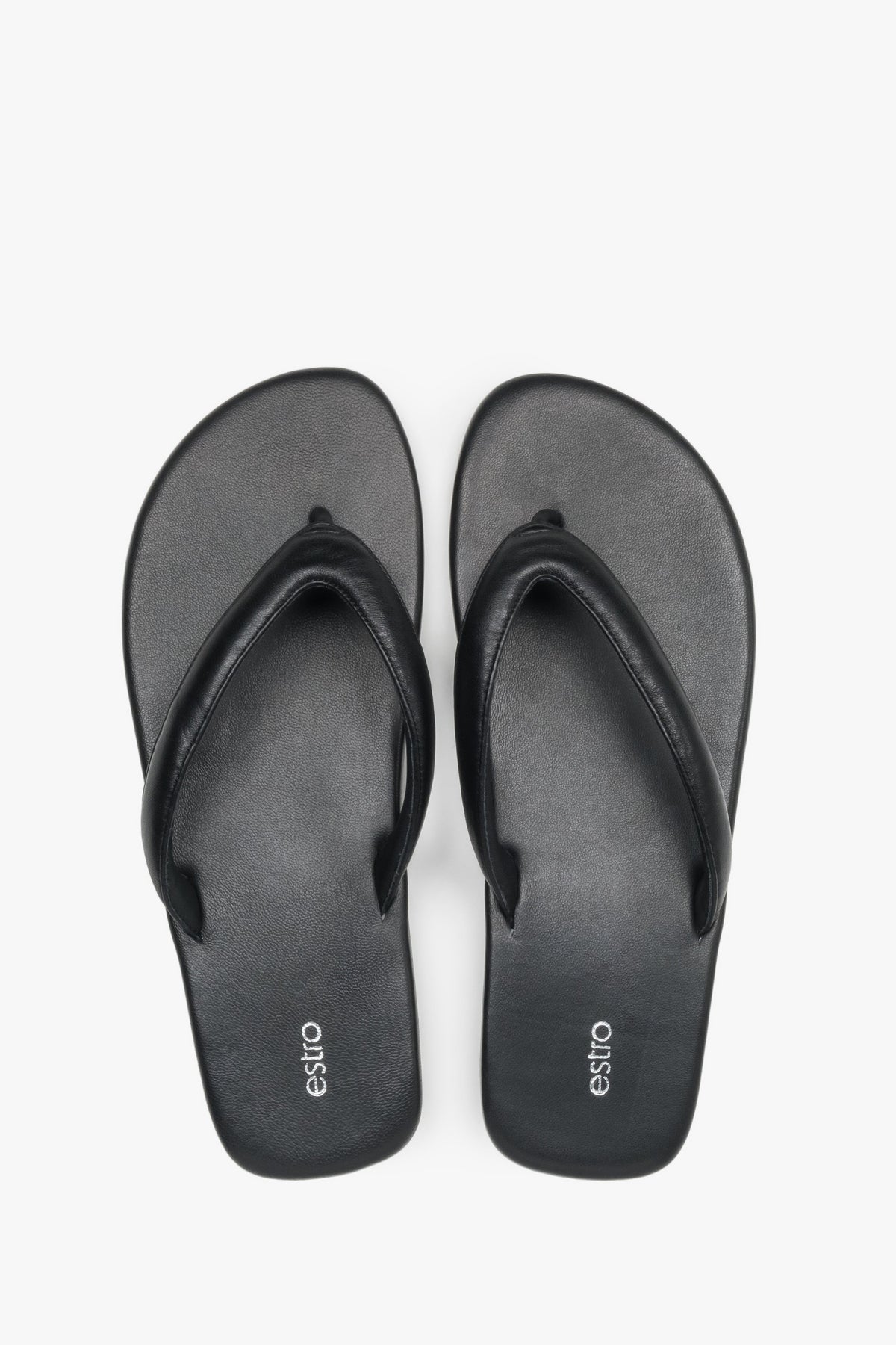 Schwarze Damen-Zehentrenner aus Leder von oben als Paar