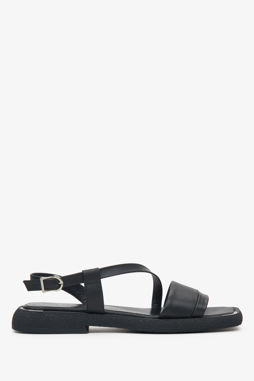 Schwarze flache Damen Sandalen aus Echtleder mit Komfortsohle Estro ER00115113.