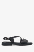 Schwarze flache Damen Sandalen aus Echtleder mit Komfortsohle Estro ER00115113.