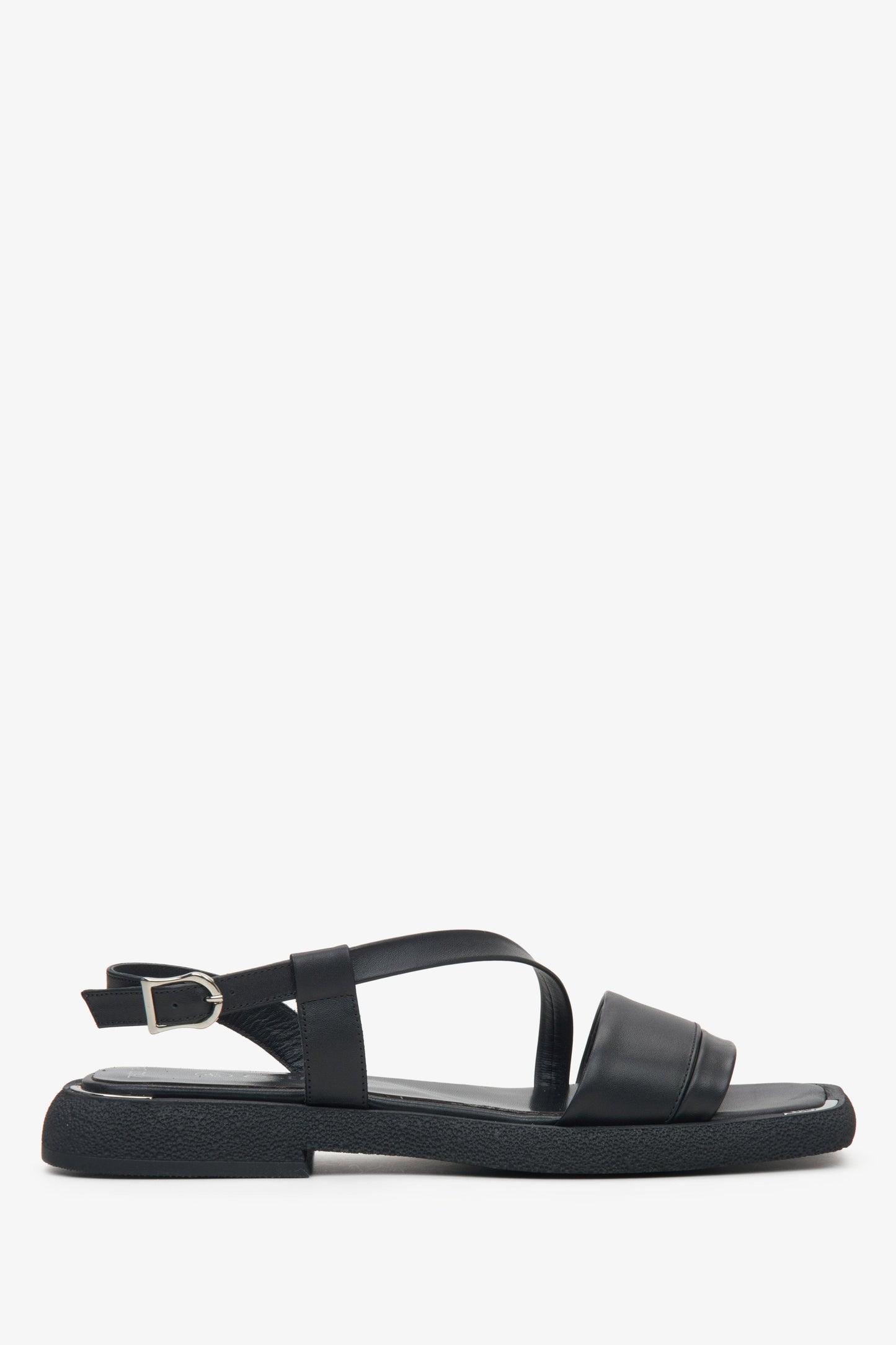 Schwarze flache Damen Sandalen aus Echtleder mit Komfortsohle Estro ER00115113.