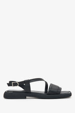 Schwarze flache Damen Sandalen aus Echtleder mit Komfortsohle Estro ER00115113.
