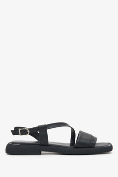 Schwarze flache Damen Sandalen aus Echtleder mit Komfortsohle Estro ER00115113.