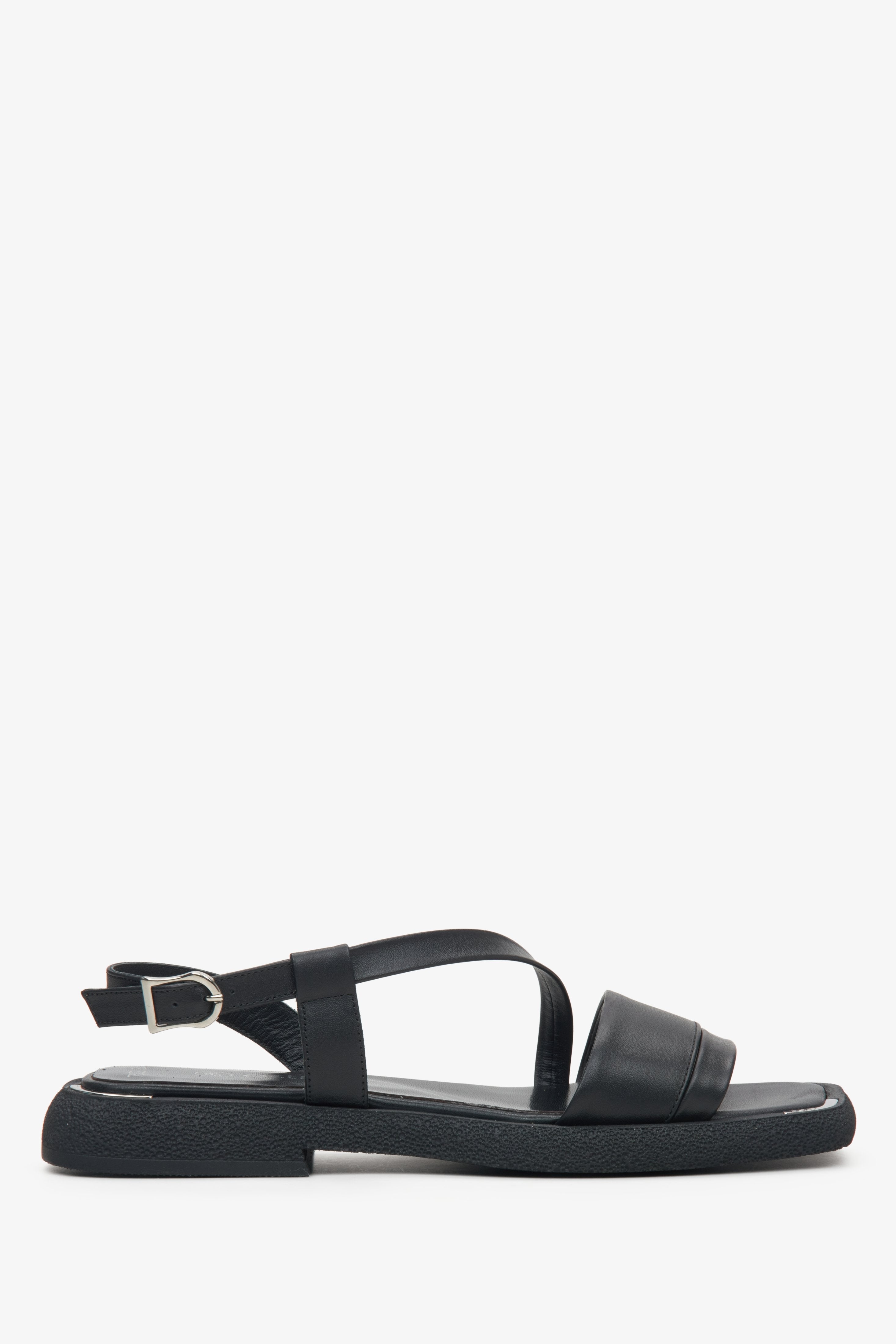 Schwarze flache Damen Sandalen aus Echtleder mit Komfortsohle Estro ER00115113.