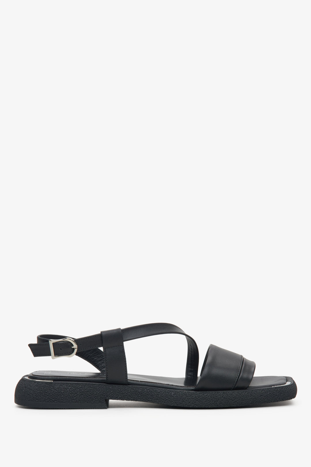 Schwarze flache Damen Sandalen aus Echtleder mit Komfortsohle Estro ER00115113.