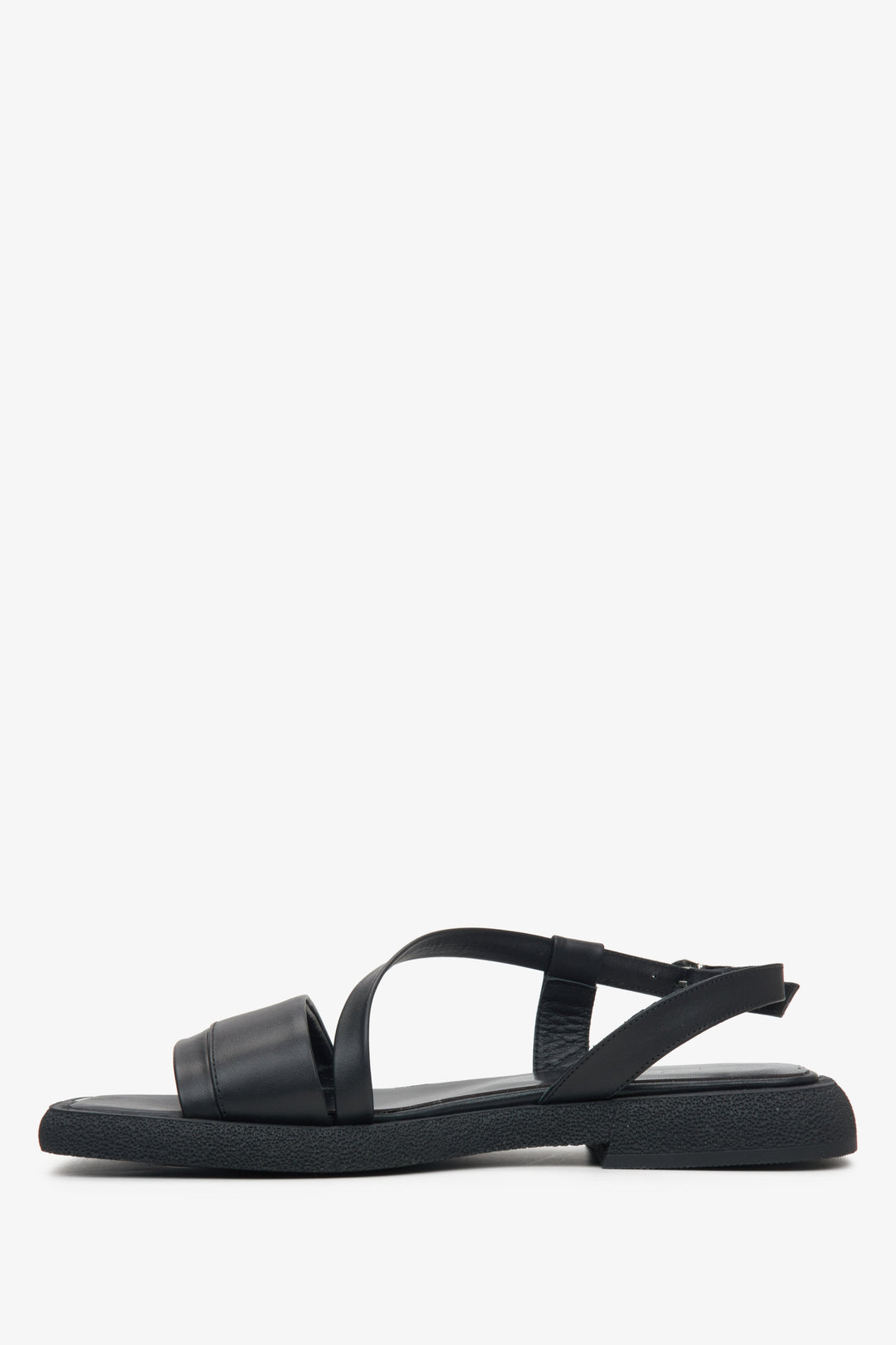 Schwarze flache Damen Sandalen aus Echtleder mit Komfortsohle Estro ER00115113