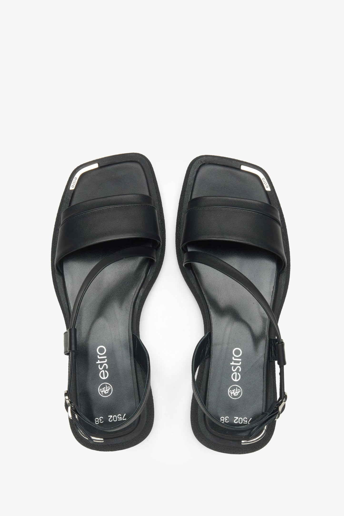 Schwarze flache Damen Sandalen aus Echtleder mit Komfortsohle Estro ER00115113