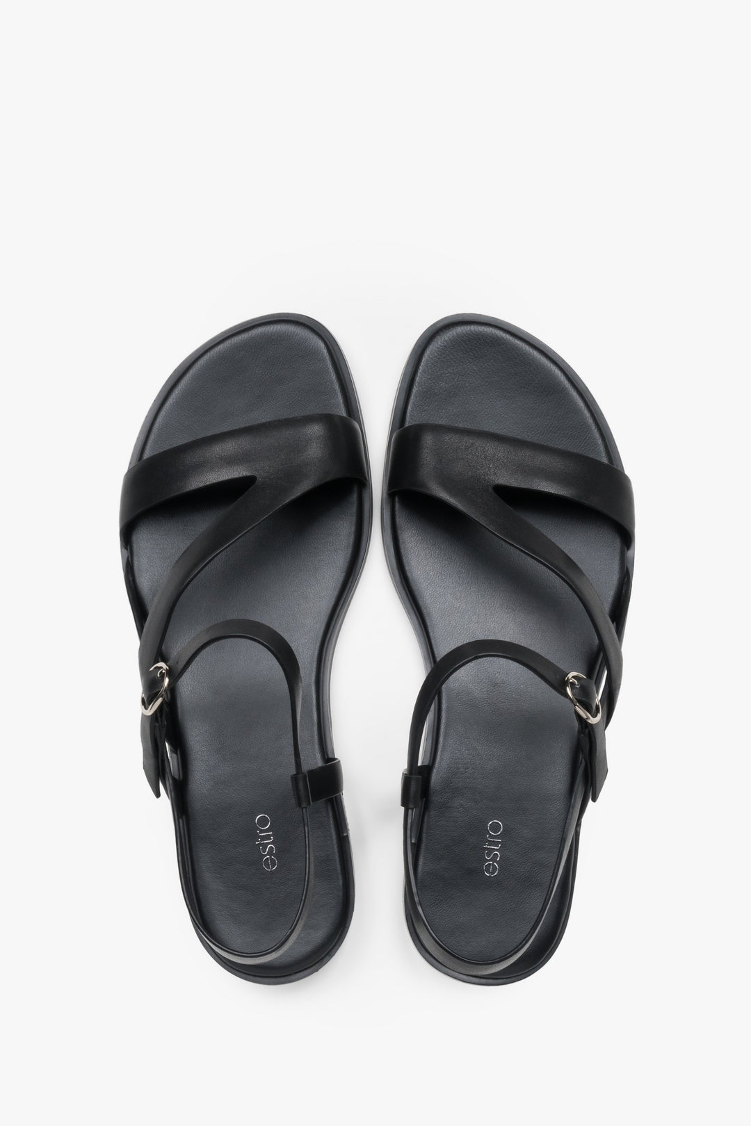 Schwarze Damen-Sandalen aus Leder von oben als Paar