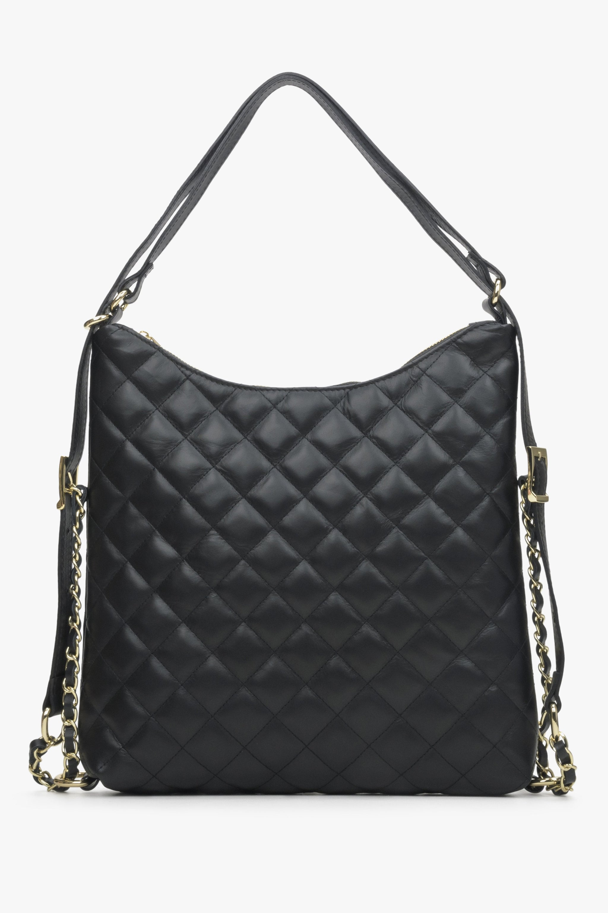 Schwarze gesteppte Damen-Schultertasche aus edlem italienischem Echtleder Estro ER00114311.