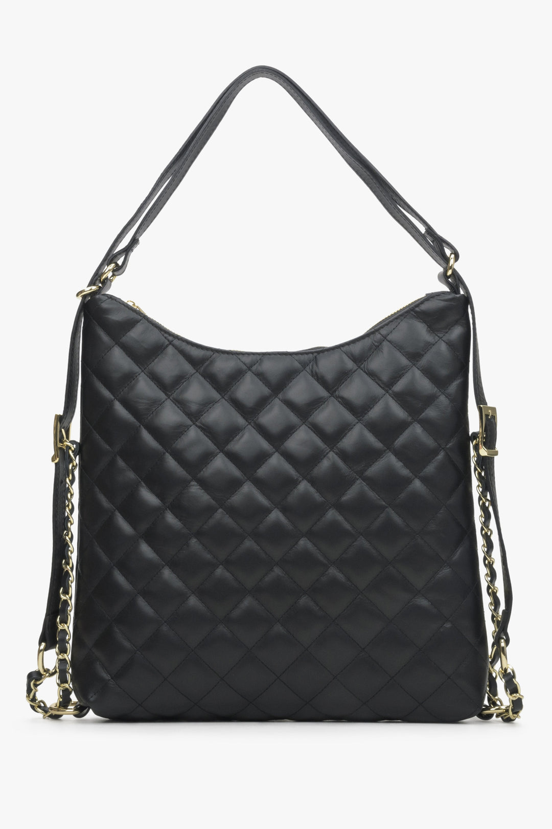 Schwarze gesteppte Damen-Schultertasche aus edlem italienischem Echtleder Estro ER00114311.