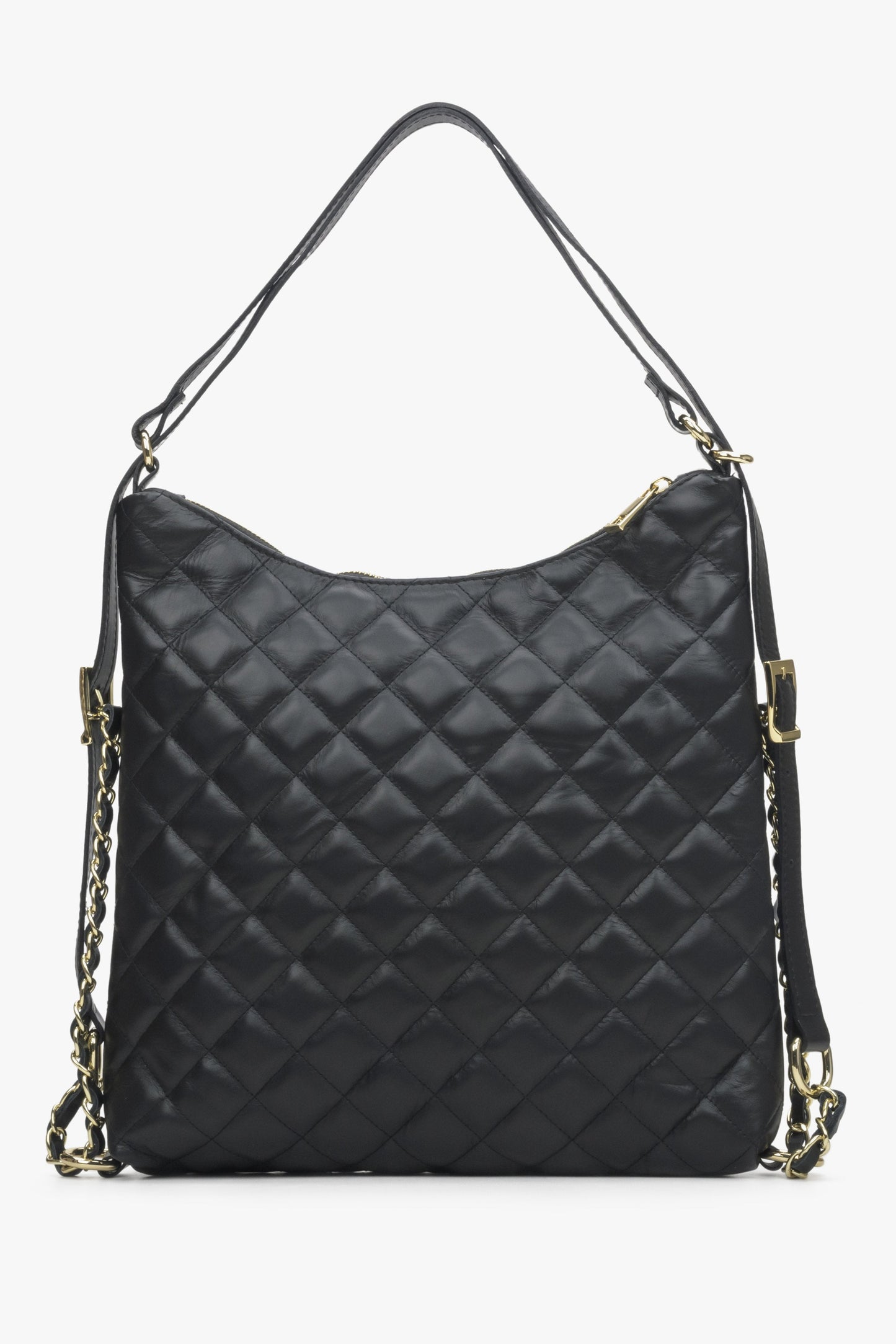 Schwarze Damenhandtasche aus echtem Leder von Estro mit Steppung.