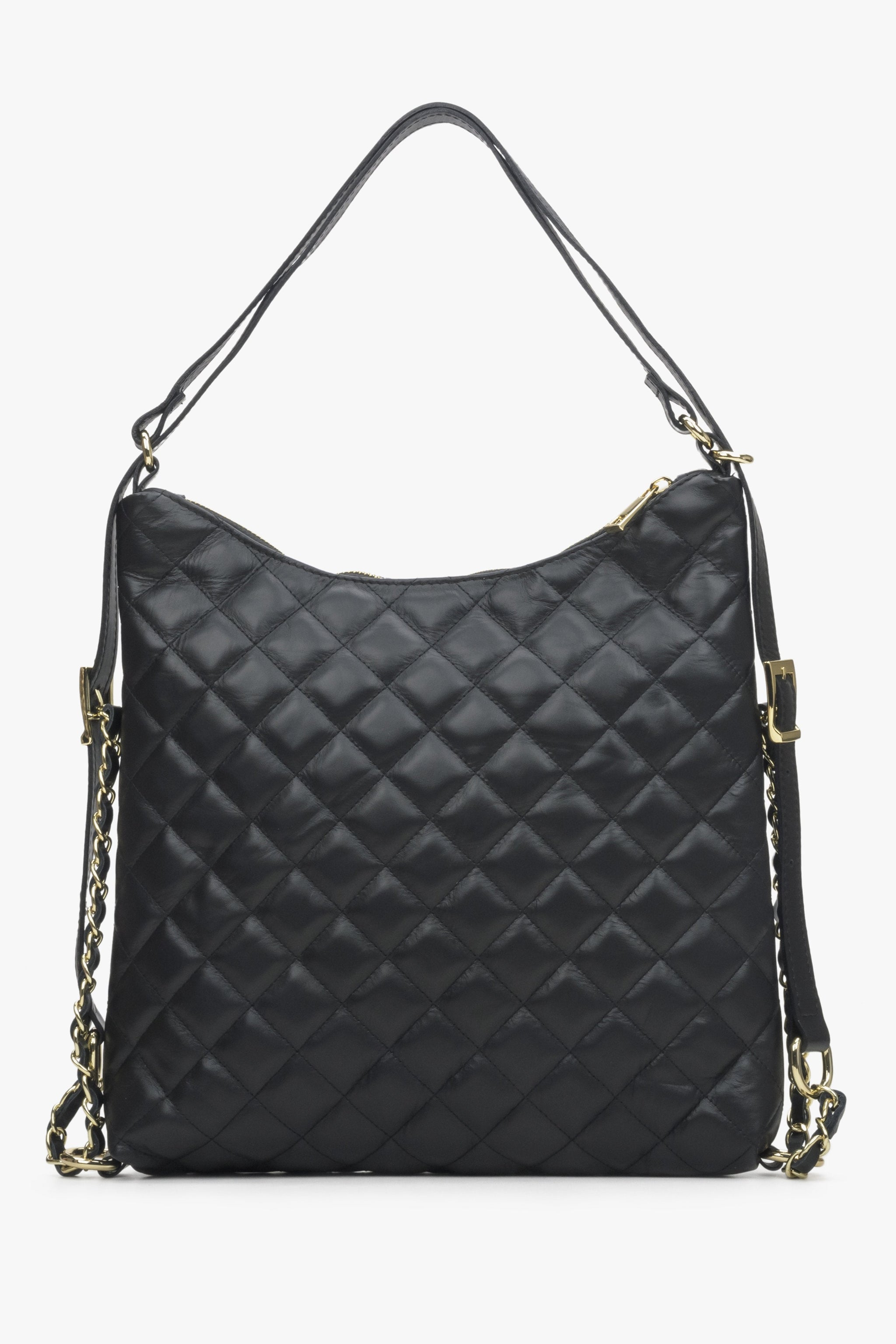 Schwarze Damenhandtasche aus echtem Leder von Estro mit Steppung.