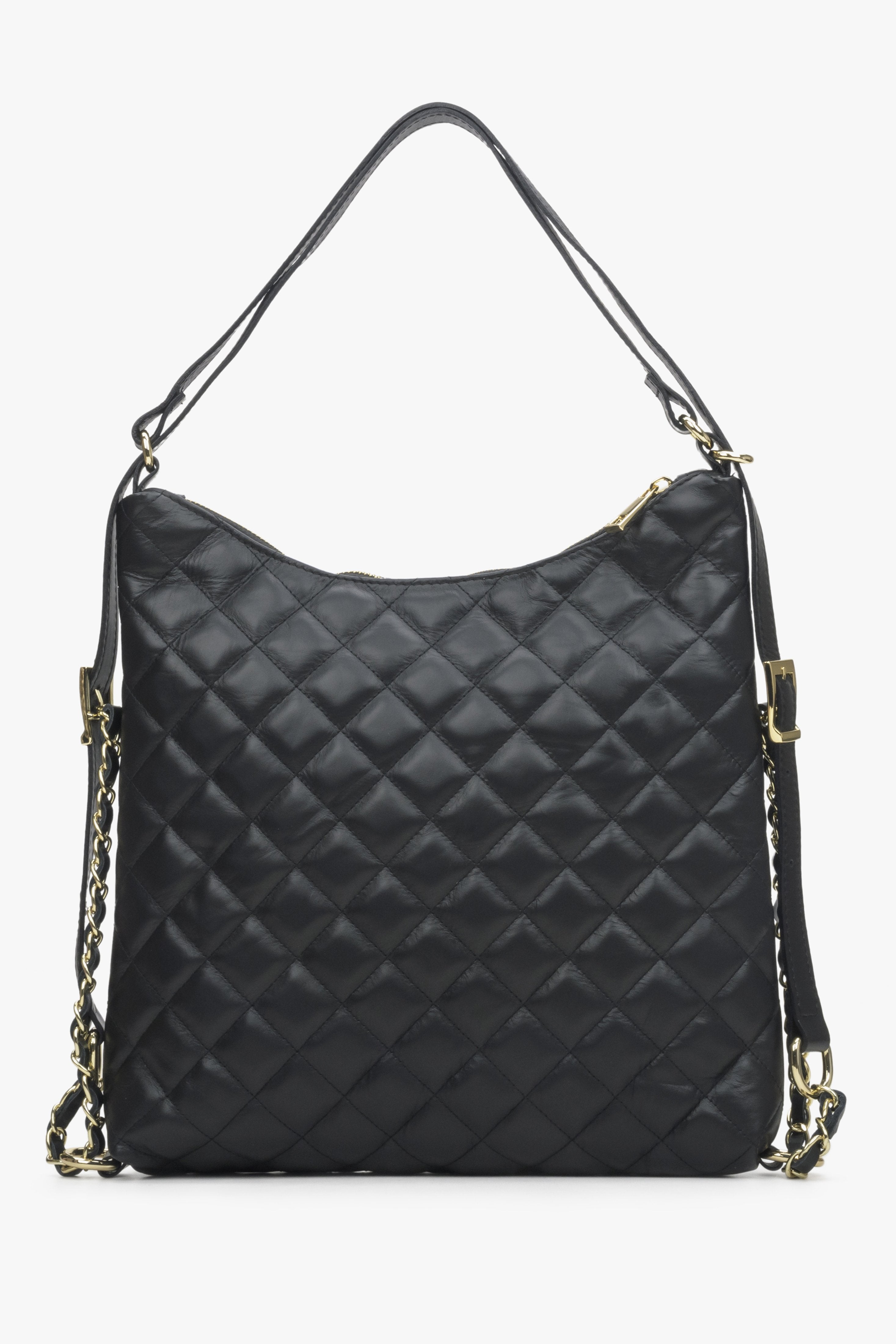 Schwarze Damenhandtasche aus echtem Leder von Estro mit Steppung.