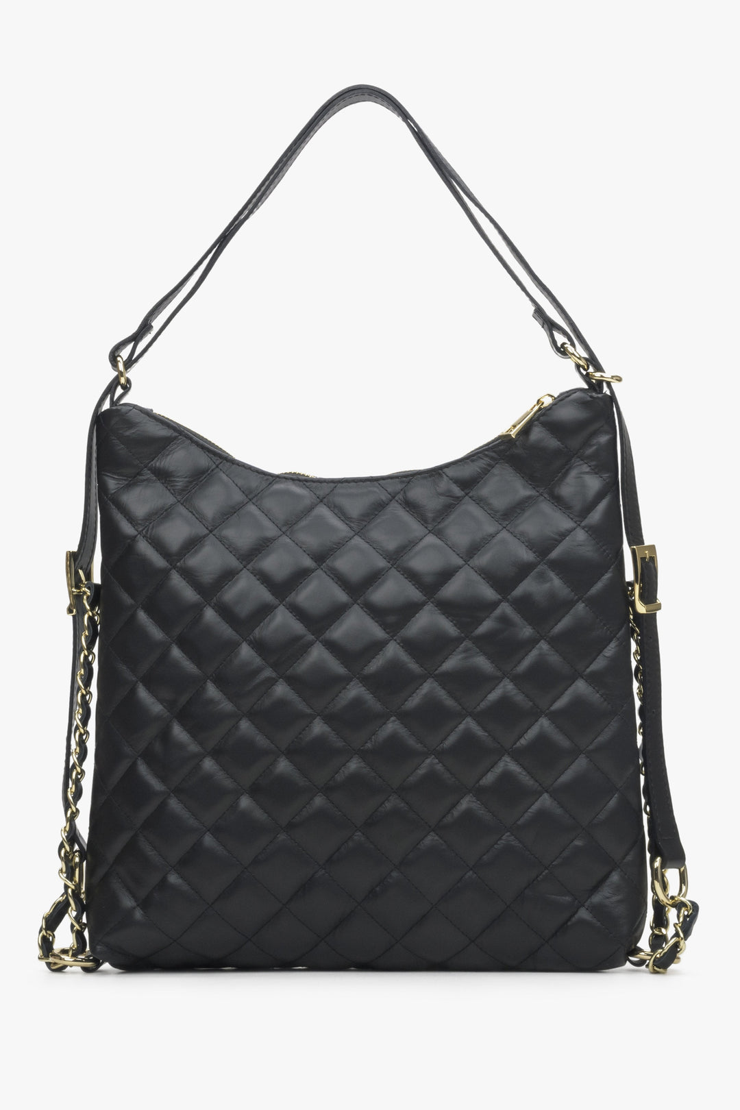 Schwarze Damenhandtasche aus echtem Leder von Estro mit Steppung.