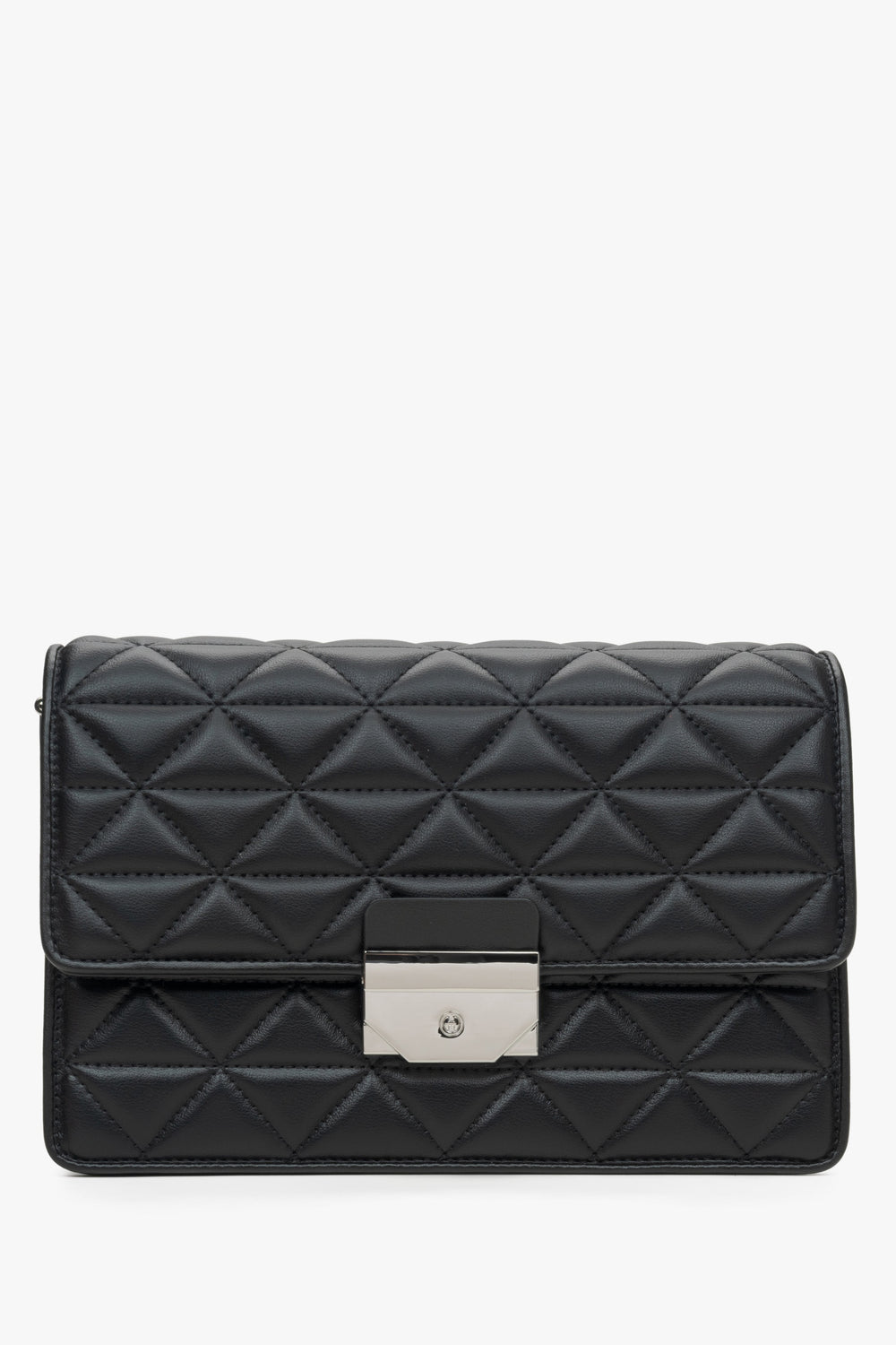 Schwarze gesteppte Damen-Schultertasche aus Leder mit edlen Silberdetails Estro ER00115791.