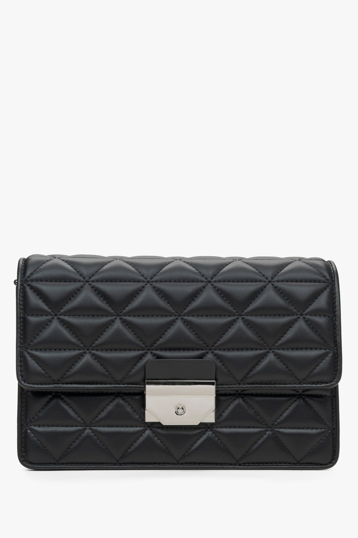 Schwarze gesteppte Damen-Schultertasche aus Leder mit edlen Silberdetails Estro ER00115791.