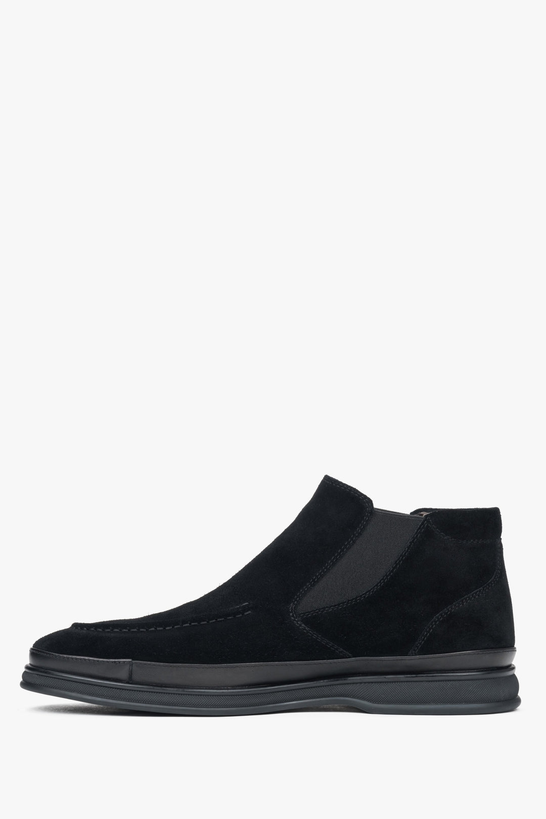 Estro schwarze Herren-Chelsea-Stiefeletten aus echtem Velours – Seitenansicht.