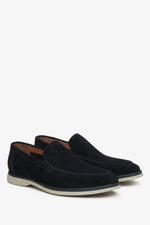Schwarze Herren-Loafer aus echtem Veloursleder Estro ER00114795.