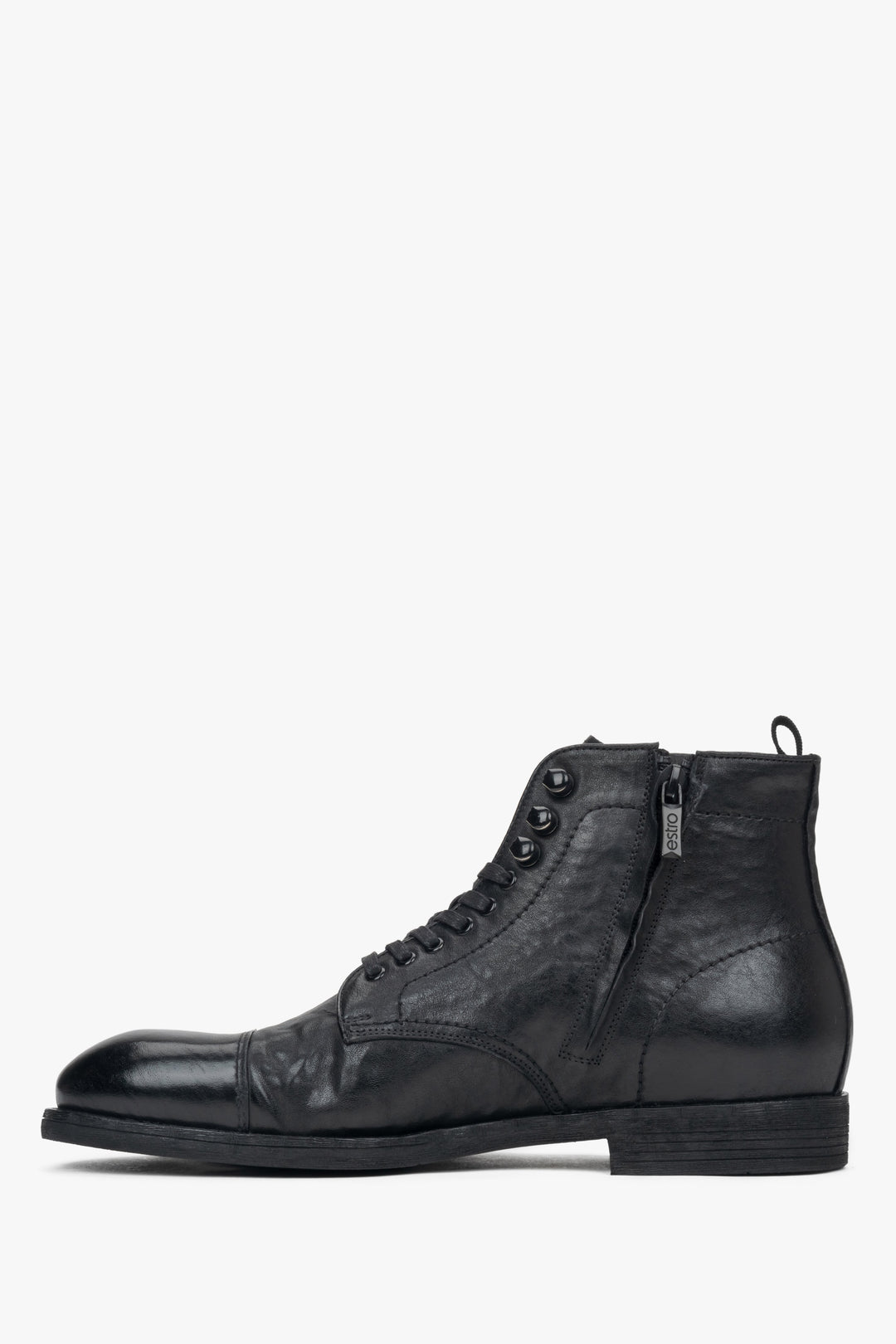 Estros Herren-Schnürstiefeletten aus elegantem schwarzem Leder – Schuhprofil.