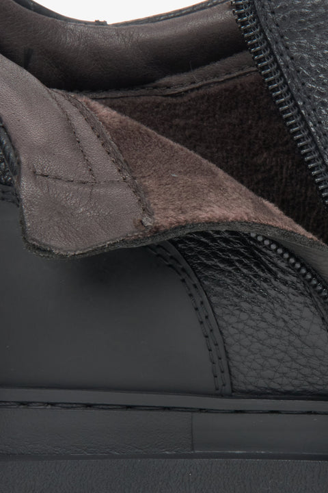Herren-Stiefeletten aus schwarzem Echtleder mit warmer Fütterung, gefertigt von Estro – Details.