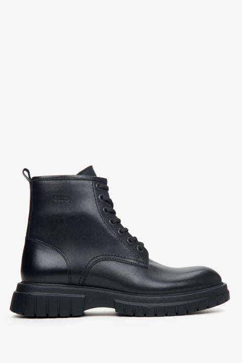 Schwarze Herren-Stiefeletten aus echtem Leder über dem Knöchel – Seitenansicht.
