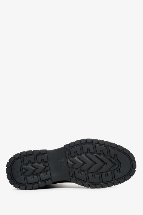 Schwarze Herren-Stiefeletten aus Leder für den Herbst von Estro – Nahaufnahme der Sohle.