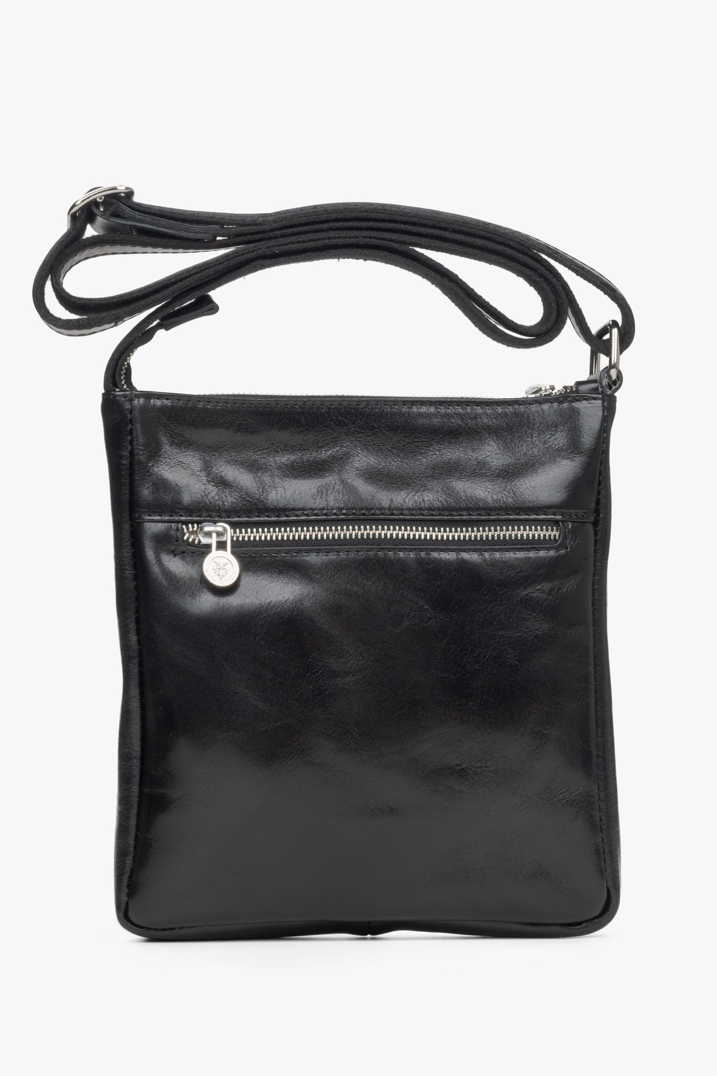 Stilvolle kleine schwarze Herren-Schultertasche aus hochwertigem italienischem Naturleder von Estro.