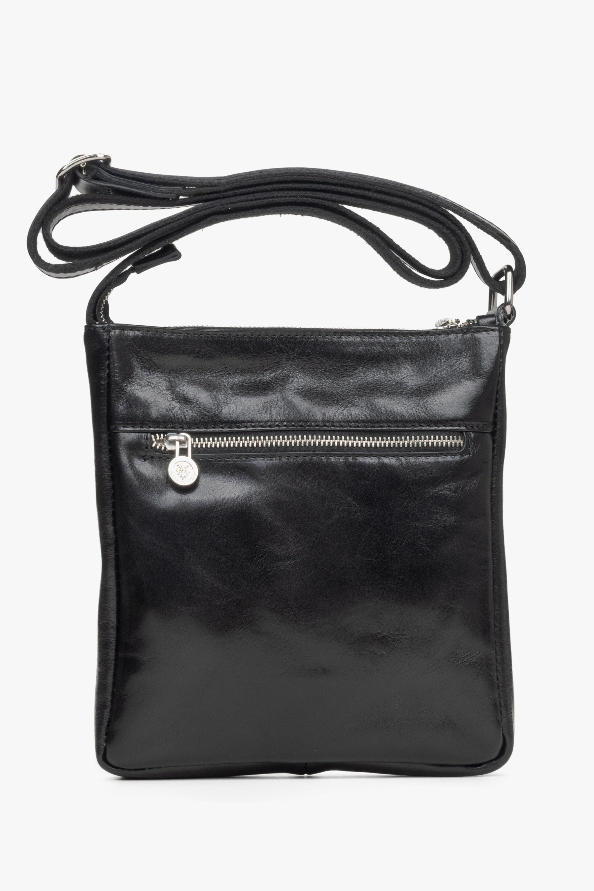 Stilvolle kleine schwarze Herren-Schultertasche aus hochwertigem italienischem Naturleder von Estro.