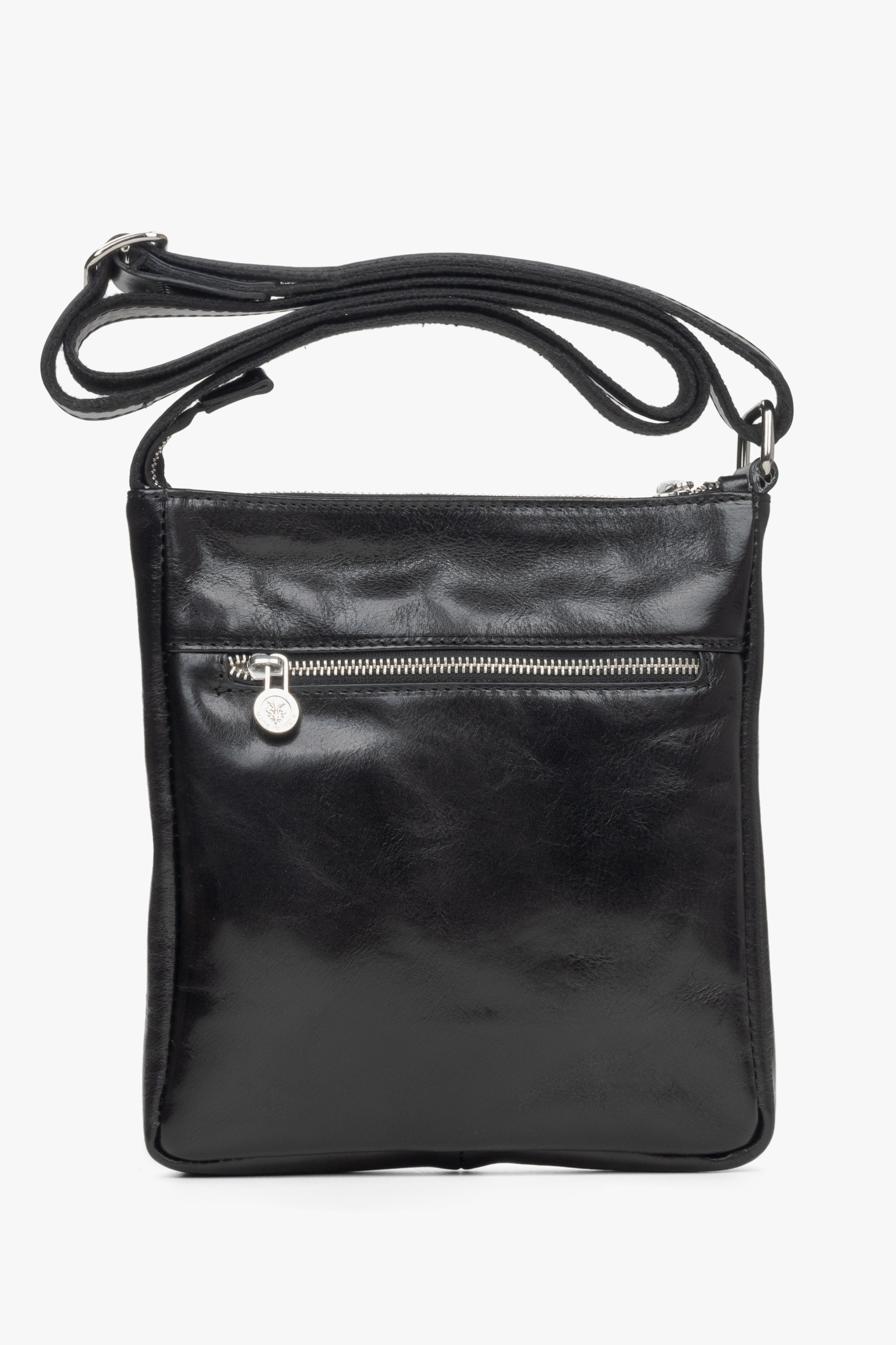 Stilvolle kleine schwarze Herren-Schultertasche aus hochwertigem italienischem Naturleder von Estro.
