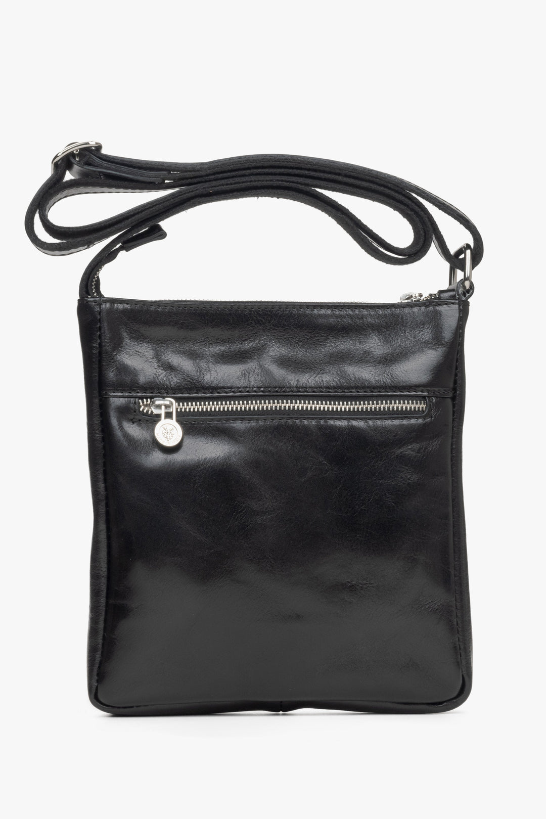 Stilvolle kleine schwarze Herren-Schultertasche aus hochwertigem italienischem Naturleder von Estro.