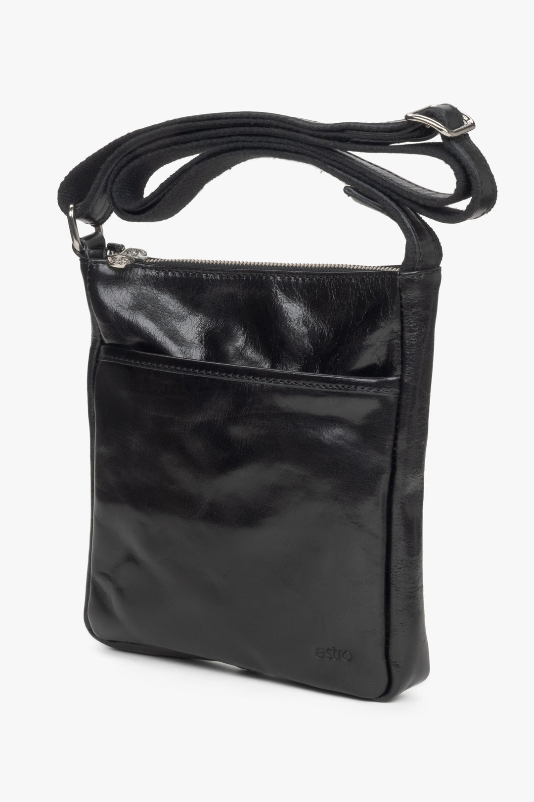 Kleine Herren-Schultertasche in elegantem Schwarz, gefertigt aus hochwertigem italienischem Naturleder, von Estro.