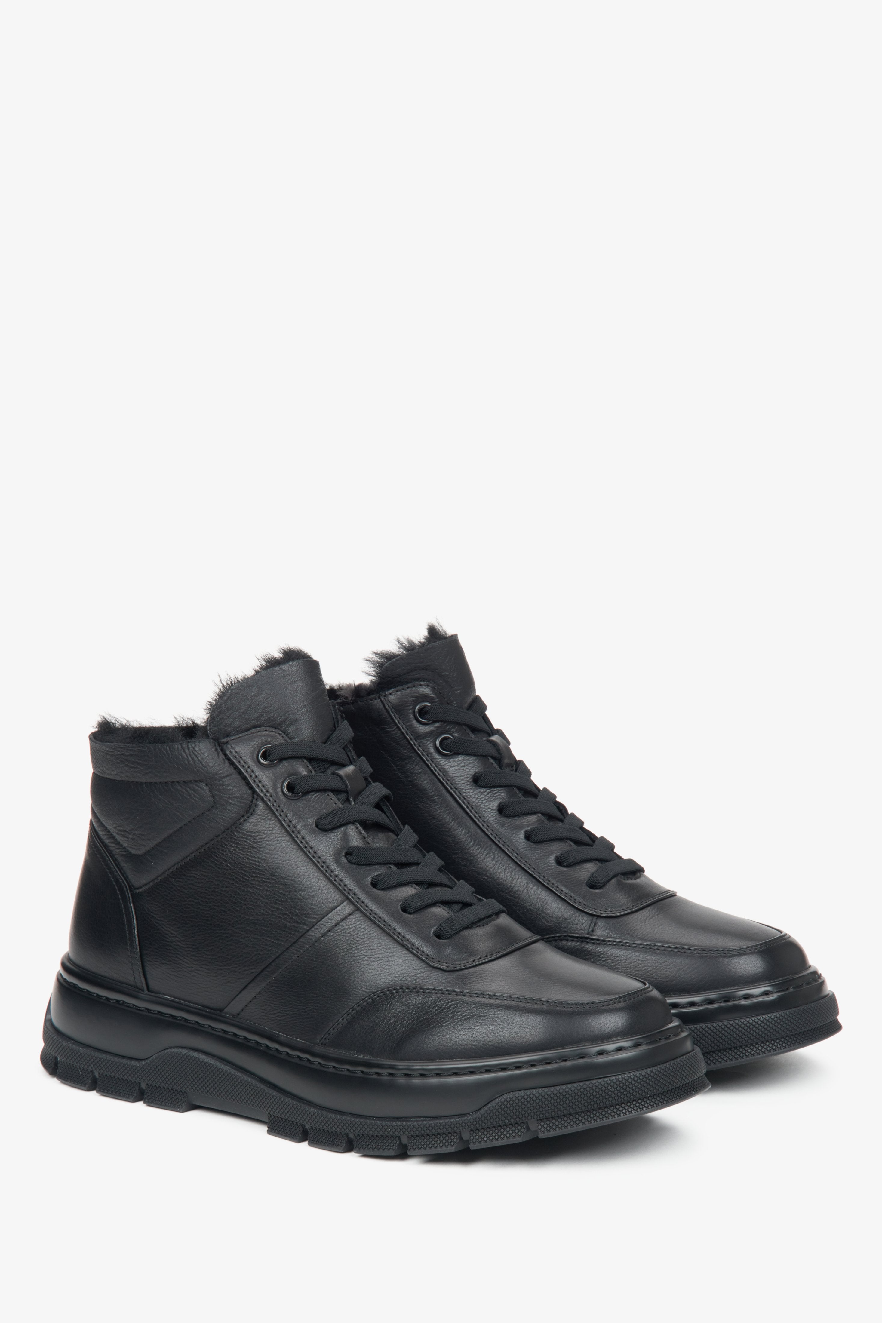 Schwarze Herren-Winterstiefeletten aus Naturleder von Estro.