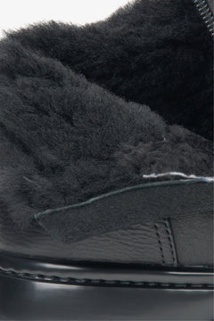 Schwarze Herren-Winterstiefeletten von Estro aus Naturleder – Nahaufnahme des Futters.