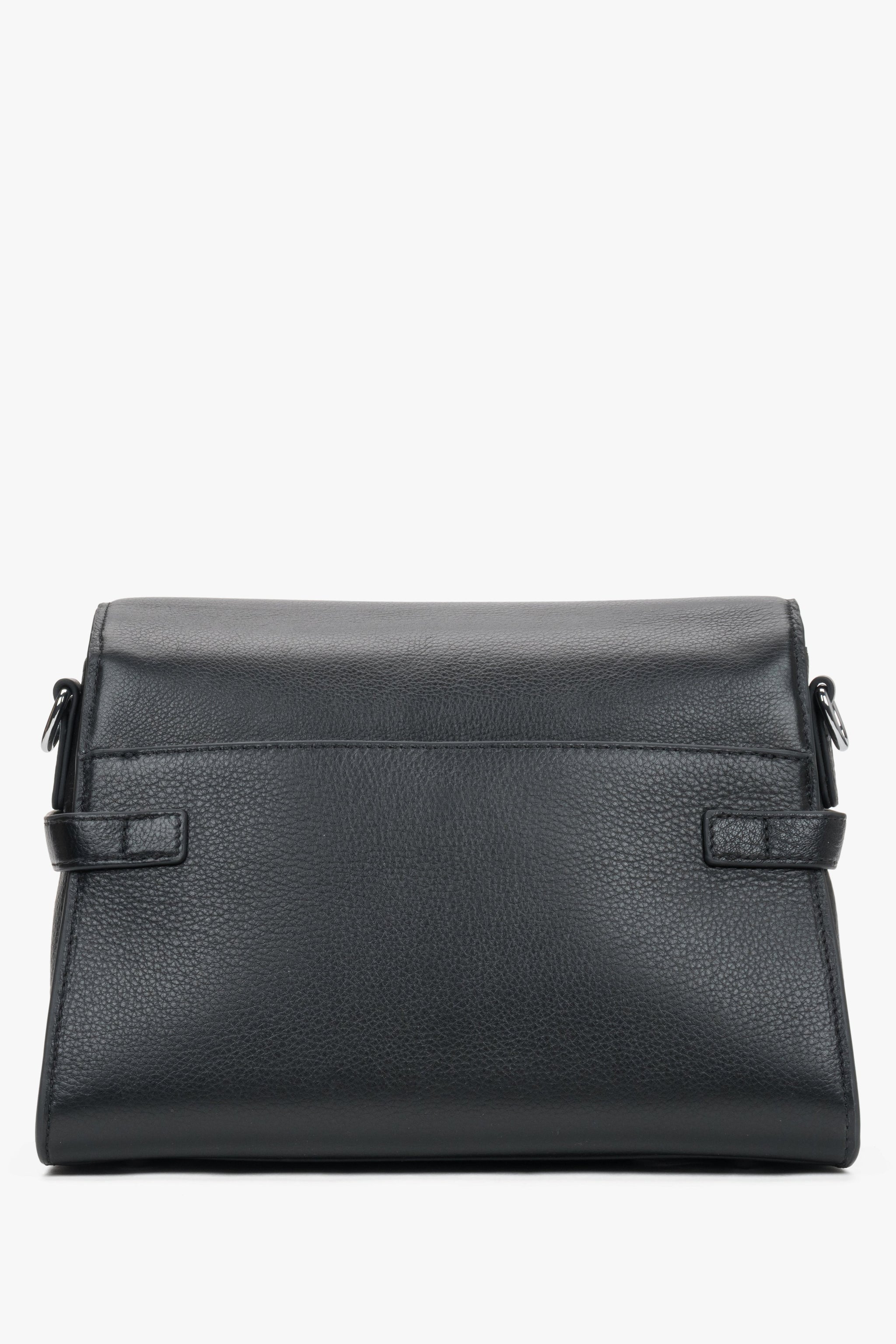 Schwarze kleine Damen-Schultertasche aus echtem Leder in Rückansicht