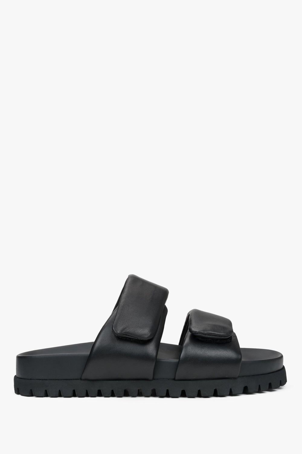 Schwarze Damen-Sandalen aus Leder mit weichen Riemen, ESTRO ER00116942