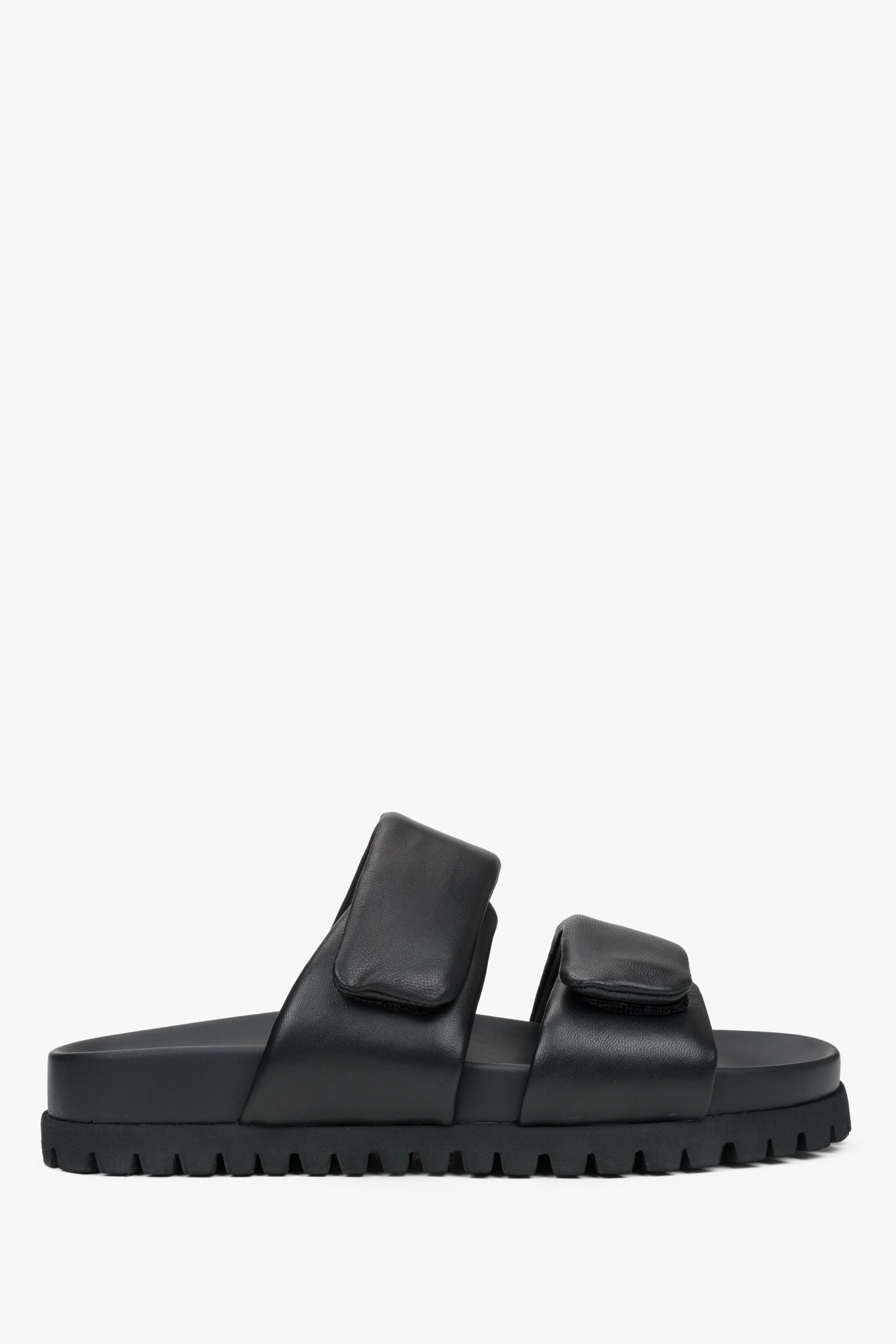 Schwarze Damen-Sandalen aus Leder mit weichen Riemen, ESTRO ER00116942
